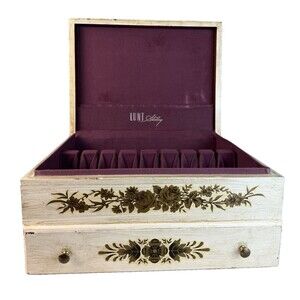 VTG Lunt Sterling Mahogany Flatware Chest Distressed Florentine Style w/ Drawer
